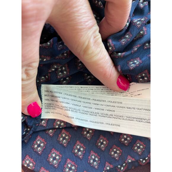 Mango Casual A-line Mini Skirt Pockets Navy Geometric Print Size Large‎ - Picture 9 of 9